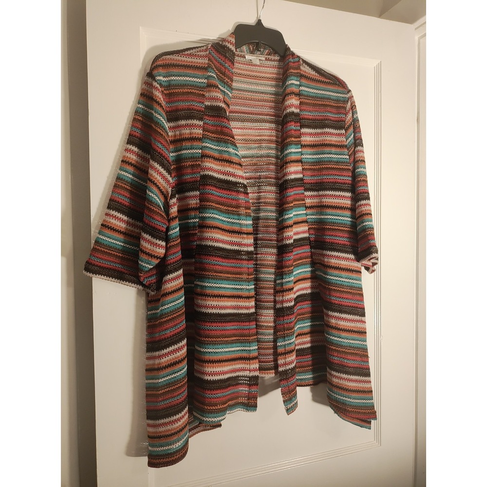 Erin London 3X Plus Multicolor Striped Open Front Cardigan Boho Knit